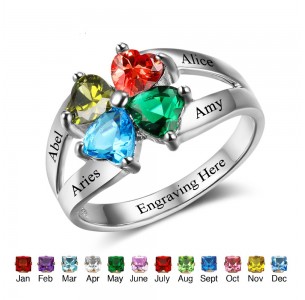 Birthstone Ring, Sterling Silver Personalized Engravable Ring JEWJORI102501